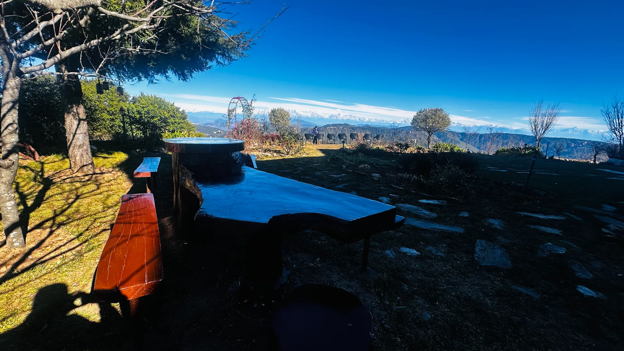 Outside Garden bench Views From Amber Himalayas